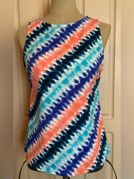 Lands' End Other - Lands End Tankini Swim Top-Orange Aqua Blue White Diagonal-High Neck-12P-NWOT